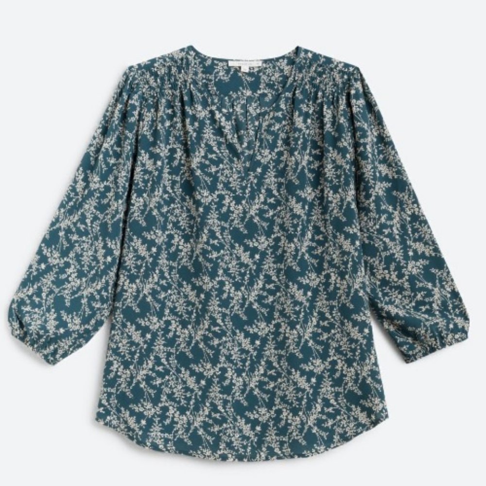 Fun2Fun Kinny Split Neck Smocked Shoulder Blouse
